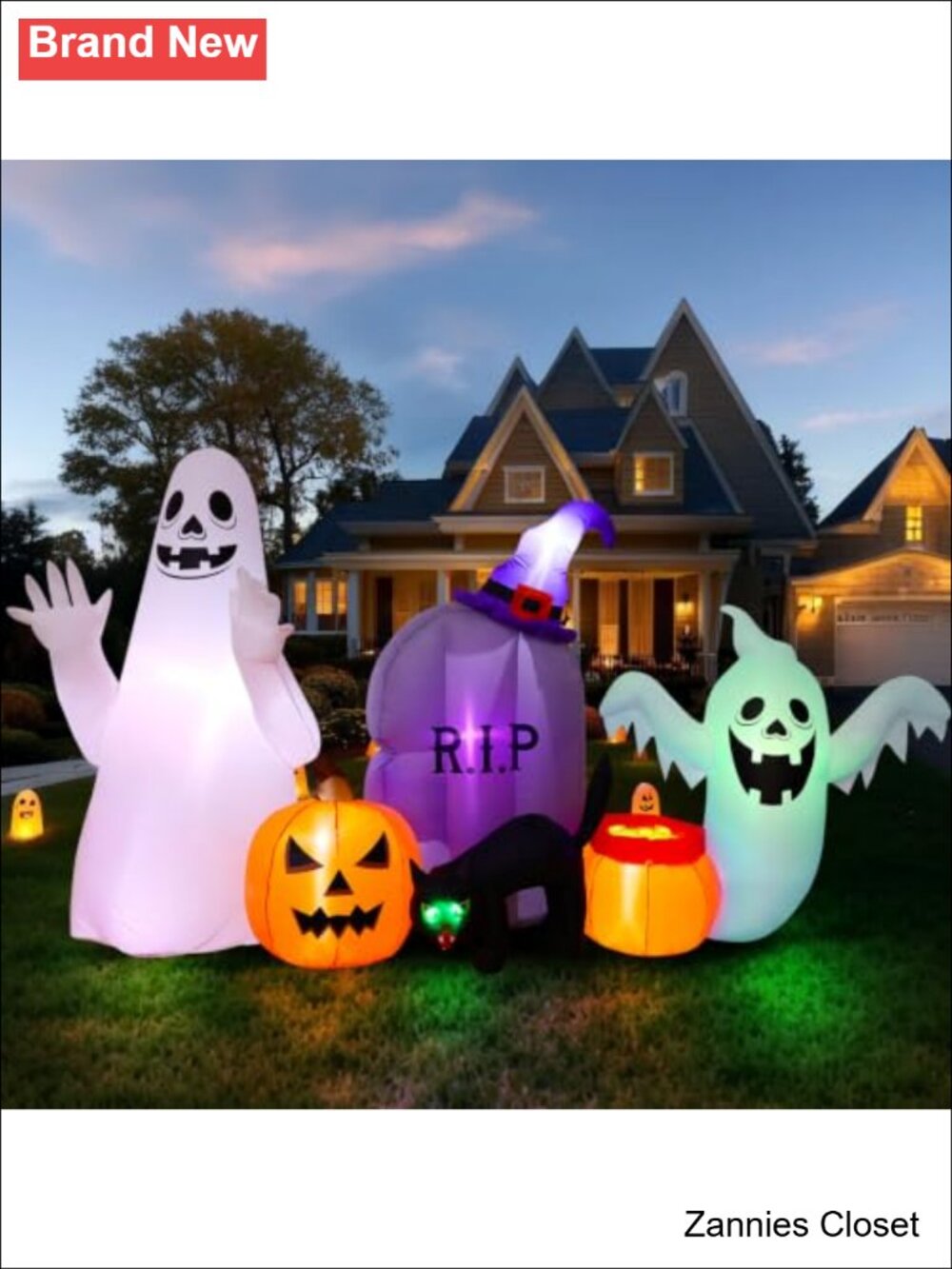 👻 8FT Halloween Inflatable Ghost Cat Pumpkin Yard Decor Built-in LED